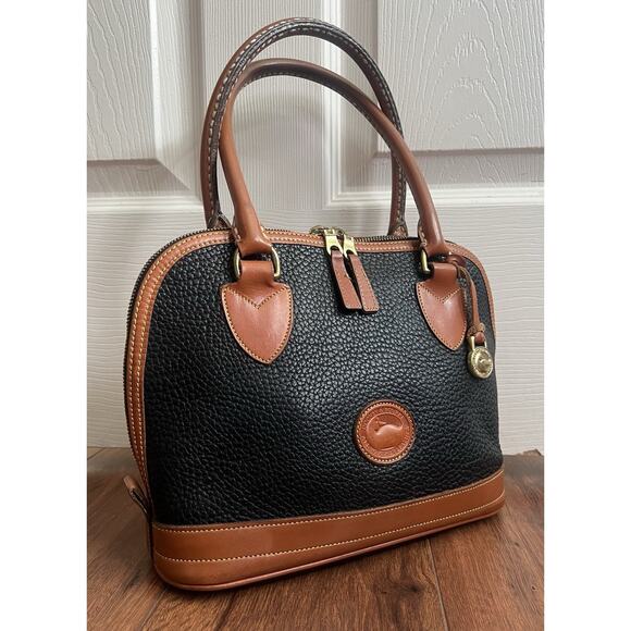 Dooney & Bourke Handbags - DOONEY & BOURKE Vintage Black Pebbled AWL Domed Satchel Bag Tote Made In USA